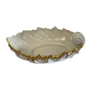 Lenox Ivory Gold Leaf Shell Dish Elegant Porcelain Home Decor Serving 9.5 inches